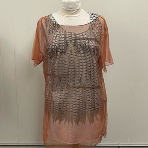 Zucchero vintage feather print tunic top